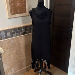 Chic Black Sleeveless Fringe Dress